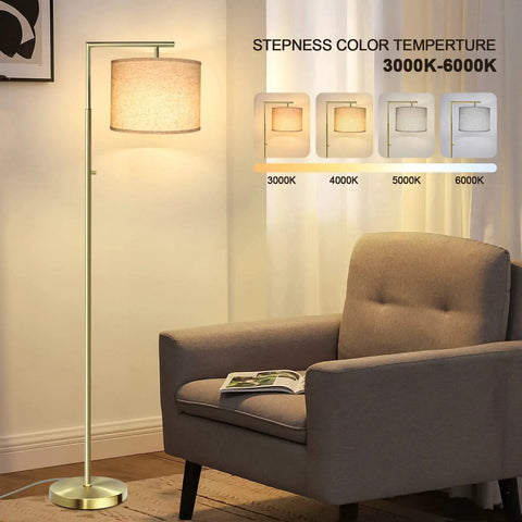 Dope Dimmable Floor Lamp With Remote Control, 4 Color Temperature Lighting, Tall Gold Standing Lamp With Beige Shade, LED Bulb Included