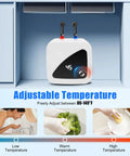 Straight Up Fast Heating Under Sink Water Heater Real Deal 1 Point 5 Gallon Electric Mini Tank Warmer with digital display and adjustable temperature settings.