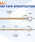 High Grade Spring Steel Fish Tape Wire Puller For Drywall And Concrete Conduit 16 4 Foot specifications showing dimensions and diameter.