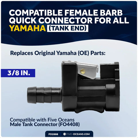 3/8 Inch Barb Fuel Line Connector For Yamaha Engine End And Tank End, female fitting, replacement for original parts.