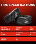Heavy Duty Lawn Mower Tires 20x10-8 Tubeless 4 Ply Set Of 2 With Grippy Turf Tech Traction For Grass, Max Load 1190 Lbs At 22 PSI, Durable Rubber, Turf Friendly Grip For Smooth Yard Work.