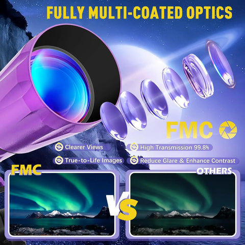 Image showing fully multi-coated optics of Dope High Powered Refractor Telescope For Adults With 90mm Aperture And 1000mm Focal Length.