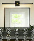 Battery Operated Wall Sconces Set Of 2 Rechargeable Wireless Wall Lights 360 Rotatable Magnetic Modern Lamps above a mirror.