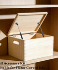 Wooden toy box with open lid showing 2 Pack Soft Close Toy Box Hinges With Gas Strut Heavy Duty Lid Support For Toy Chests Storage Benches And Blanket Boxes Slow Close Durable Black Steel Finish installed inside.