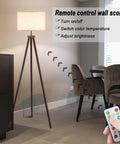 Living room scene with Cordless Battery Powered Floor Lamp With Remote Control Dimmable Tripod Lamp and LED Linen Fabric Shade