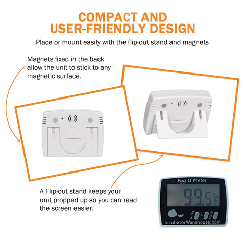 Back and front views of Egg Temperature Monitor With Large Digital Display For Inside Egg Readout Min Max Memory