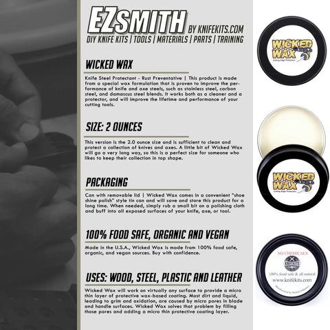 Straight Up Knife Steel Wax And Rust Preventative Coating For Stainless Carbon And Damascus Blades Cleans Protects And Keeps Edges Slick With Dope Organic Food Safe Formula Made In Usa For Top Tier Gear Heads in a 2oz container on a gray background.