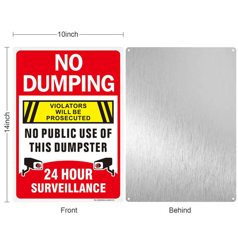 Heavy Duty 14X10 Inch No Dumping Signs 2 Pack Of Rustproof Aluminum Weather Resistant Warning Notice With 24 Hour Video Surveillance front view