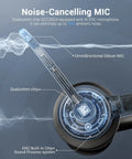Close-up of Wireless Headset With Mic For Work Calls, Bluetooth 5.2 headphones showing AI noise cancelling microphone and ENC chip