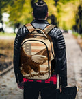 Person wearing Antique Eagle Arrow Branch Printed Unisex Backpack Large Capacity Durable Polyester Daypack For School Travel