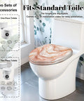 Elongated Liquid abstract marble painting print rose gold Toilet Seat fitting standard toilets with adjustable hinges.