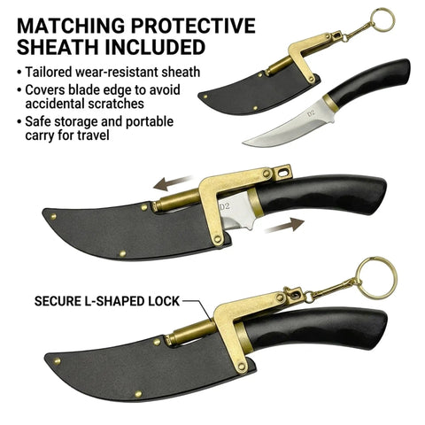 Ultra Sharp D2 Steel Pocket Utility Knife With Protective Sheath For Camping And Outdoor EDC, showcasing L-shaped lock