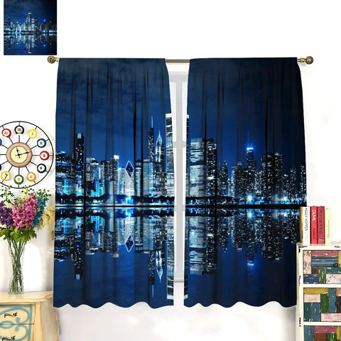 New York Night City Skyline 3D Neon Curtains Set For Bedrooms And Living Rooms, Blackout Window Drapes With Thermal Insulation