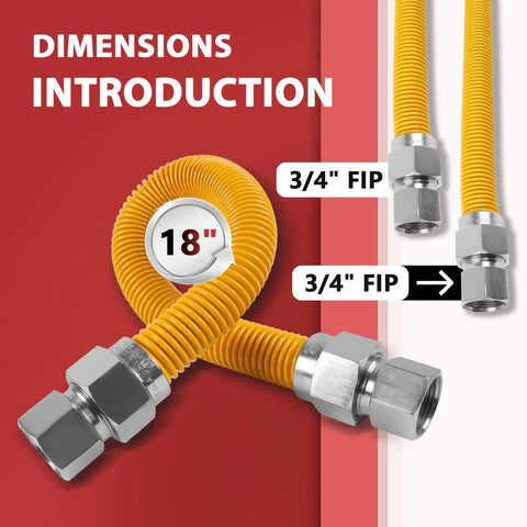 Heavy Duty 18 Inch Gas Hose Connector With One Inch Outer Diameter And Three Quarter Inch FIP To Three Quarter Inch FIP Fittings