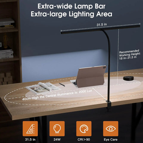 31.5 Inch Wide Gesture Sensor Desk Lamp For Home Office And Multi Monitor Setups Eye Caring 24W LED Light Bar on desk