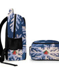 Side view of Christmas Frost Snowflake Print Unisex Backpack With Large Capacity Durable Polyester Material