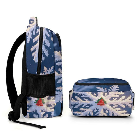 Side view of Christmas Frost Snowflake Print Unisex Backpack With Large Capacity Durable Polyester Material