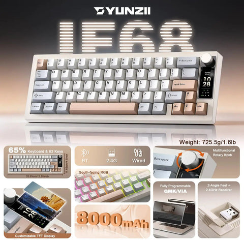 Slick Wireless Mechanical Keyboard Featuring Sixty Eight Keys In Warm Beige Paired With Buttery Smooth Milk V2 Switches And A Standout Customizable Smart TFT Screen For Top Tier Typing Sessions And Serious Setup Flex in stylish layout.