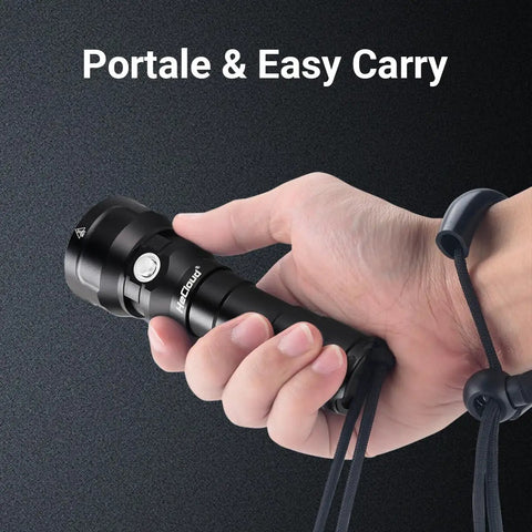 Hand holding Beast Mode Underwater Dive Flashlight With 2000 Lumens, 873 Ft Beam, Rechargeable IPX8 Waterproof Torch
