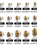 300 Piece Heat Set Threaded Inserts Kit M2 To M6 And One Quarter Twenty Brass Knurled Nuts For 3D Printing PLA ABS Repair Mixed Pack Copper Forging For Strong Durable Joints., brass insert sizes M2 to 1/4-20 with dimensions and 30-piece packs