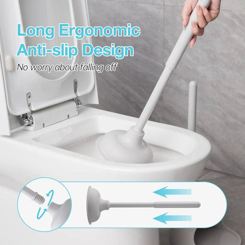 Image of a white toilet with the 2 In 1 Toilet Plunger And Brush Set With Holder demonstrating anti-slip design.