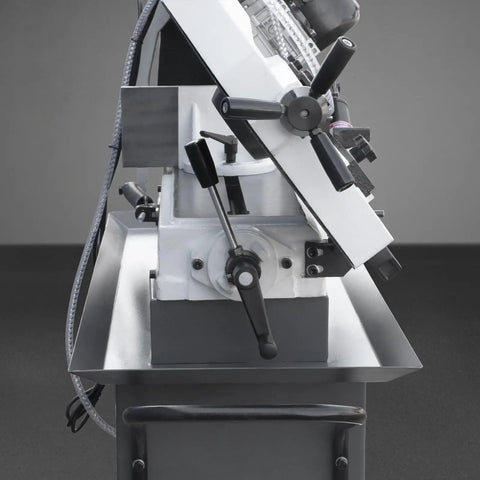 Side view of 9 Inch Metal Cutting Band Saw With 4 Speed Settings 1.5HP Dual Voltage 115V And 230V Prewired Hydraulic Feed Coolant System