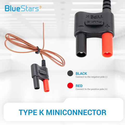 Type K Thermocouple Bead Probe 0.16In Dia 1m Cable -40C To 260C High Precision Temp Probe shown with Black and Red connectors.