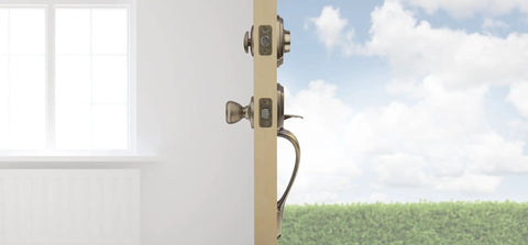 Side view of Antique Brass Front Door Lock Set With Deadbolt Exterior Handleset And Interior Knob Pick Resistant SmartKey Rekey Security