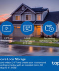 Outdoor Wired PTZ Security Camera 1080p Pan Tilt With 360 Degree Coverage, Motion Tracking, AI Person Detection, Night Vision, All Weather Ready, Works With Alexa And Google Home, Cloud And Local Storage Up To 512GB image showing secure local storage and 24/7 recording features