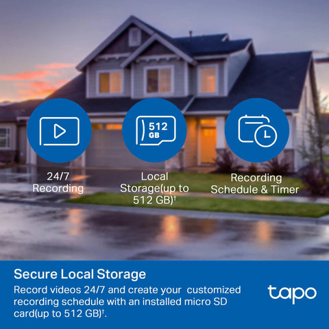 Outdoor Wired PTZ Security Camera 1080p Pan Tilt With 360 Degree Coverage, Motion Tracking, AI Person Detection, Night Vision, All Weather Ready, Works With Alexa And Google Home, Cloud And Local Storage Up To 512GB image showing secure local storage and 24/7 recording features