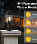 Dope Outdoor Post Light LED Lantern With Pier Mount Base Waterproof IP44 Exterior Lamp in rain, black plastic