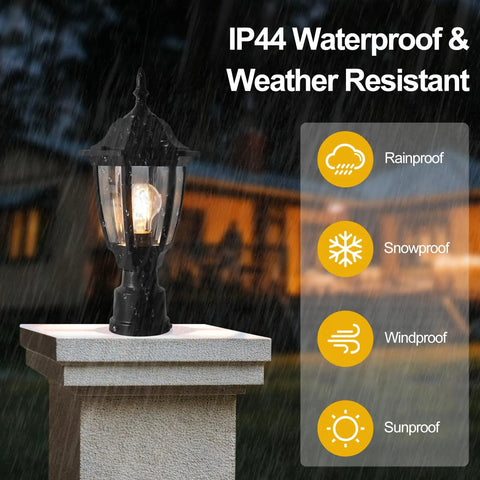 Dope Outdoor Post Light LED Lantern With Pier Mount Base Waterproof IP44 Exterior Lamp in rain, black plastic