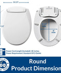 Radiance Cozy Heated Night Light Toilet Seat With Slow Close and Adjustable Fit Round White Plastic Seat dimensions
