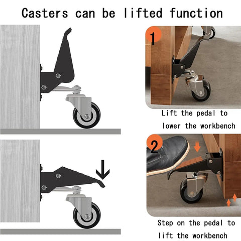 Heavy Duty Retractable Casters Set Of Four With Floor Mount Hardware Built Tough for lowering and lifting workbenches smoothly.