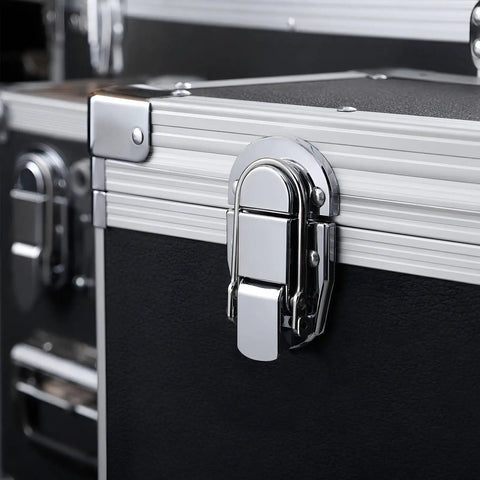 Awesome 5 Pc Metal Toggle Hasp Set With Duckbilled Buckle Clasp Latch For Secure Cargo Trunks And Storage Chests To Lock Stuff Down Tight on black trunk.