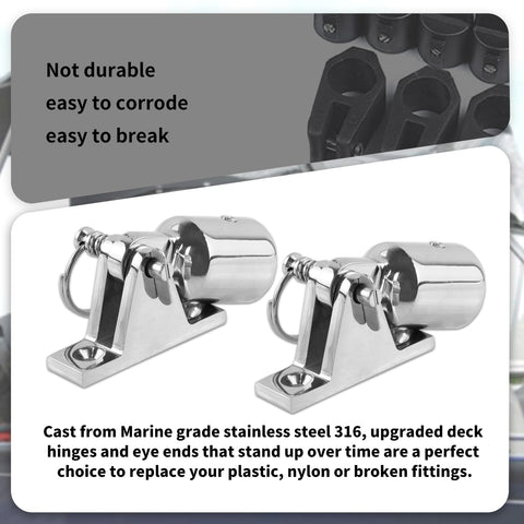 Beefy Bimini Top Hardware Kit With Deck Hinges, Quick Release Pins And Eye End Caps, 316 Stainless Steel Marine Grade
