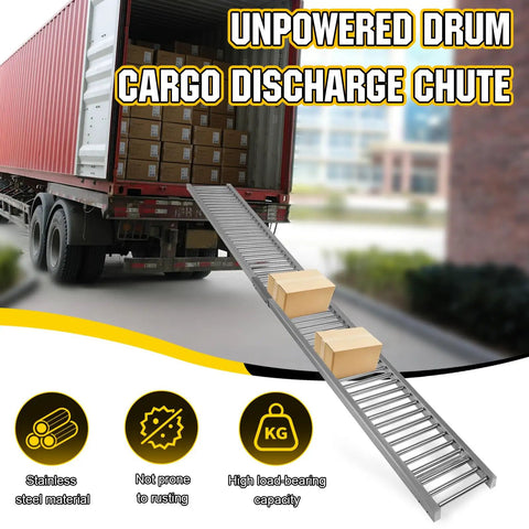 Heavy Duty Unpowered Roller Conveyor With Stainless Steel Frame For Warehouse Loading And Unloading Heavy Boxes Up To 440 Lbs in use for truck dock operations.