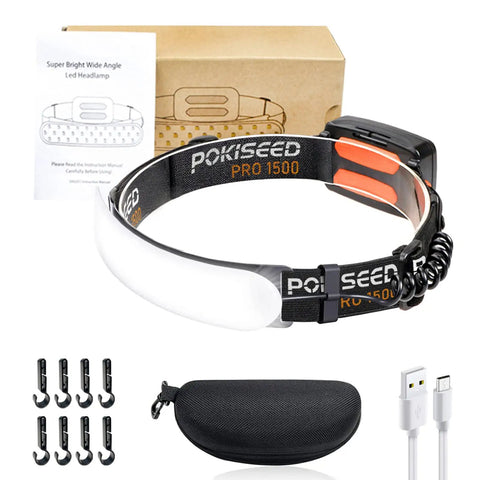Beast Mode Rechargeable LED Headlamp 1500 Lumens With 230 Degree Wide Beam 3 Modes IPX6 Waterproof with accessories