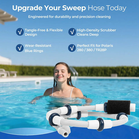 Polaris Compatible B5 Sweep Hose Replacement With Tail Scrubber Wear Rings And Clamp For Polaris 280 380 180 And 480 Pool Cleaners
