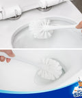 Heavy Duty 2 In 1 Toilet Plunger And Bowl Brush Combo For Deep Bathroom Cleaning, White Dual Compartment Standing Caddy Organizer Rack, Pack Of 12, Serious Game Changer in use over toilet bowl.