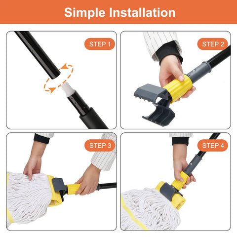 Heavy Duty Commercial Wet Mop With Long 60 Inch Stainless Steel Handle, Looped End Cotton Mop Heads, installation steps