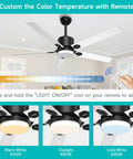 52 Inch Outdoor Ceiling Fan With Lights And Remote, Matte Black Housing, showing color temperature control via remote