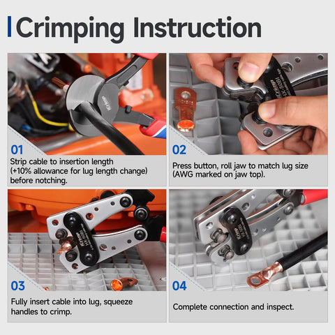 Crimping instructions for Beast Mode Heavy Duty Cable Lug Crimping Tool For AWG 8 To 1/0 Battery Cables Copper And Aluminum Lugs