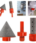 3-piece Amazon diamond beveling chamfer bit set with 5/8-11 adapter for ceramic tile, orange.