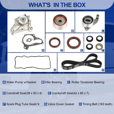 Toyota All-In-One Timing Belt Kit With Water Pump And Gaskets For 1987-2001 Camry Celica MR2 Solara RAV4 2.0L 2.2L 3SFE 5SFE 16V DOHC Engine includes components