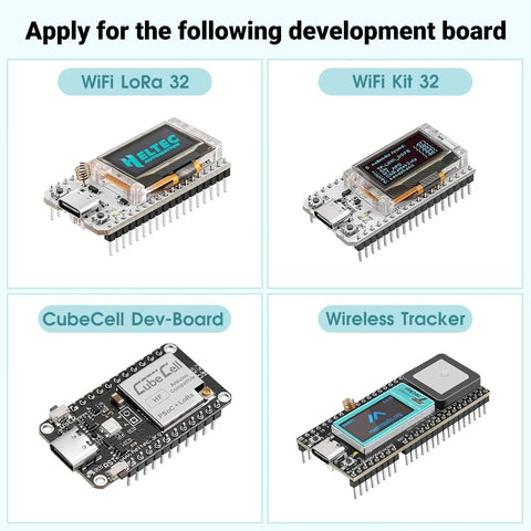 WiFi LoRa 32, WiFi Kit 32, CubeCell Dev-Board, and Wireless Tracker for Pocket Friendly 3.7V 380mAh LiPo Battery Pack.