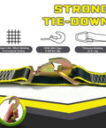 Heavy Duty Car Trailer Tie Down Straps With Reflective Kit For Car Truck And UTV Transport Four 2x10 Foot Ratchet Straps With Snap Hooks And Four 2x36 Inch Axle Straps 10000 Lbs Break Strength Built For Night Hauling detail of snap hook