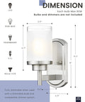 Modern Sleek Brushed Nickel Bath Vanity Light Fixture With White Linen Frosted Glass Shades Wall Sconce Duo dimensions