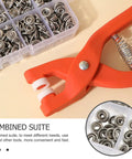 Snap Button Installation Tool Kit With Storage Box For Press Fasteners, Pro-Grade Five-Claw Snap Plier Set With Open-Ring Snaps, orange pliers with metal snaps in storage box