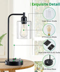 Industrial Table Lamps Set Of 2 With USB Ports And AC Outlet Fully Dimmable Bedside Lamps With Glass Shade and Edison Bulb